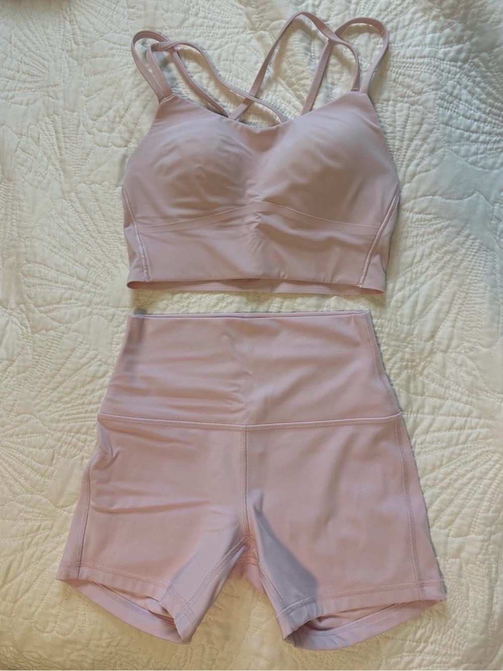 Lululemon Pink Organza Align Shorts & Like a Cloud Bra Set Size 4